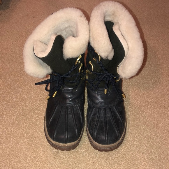 Tory Burch Flannel and Leather Shearling Duck Boots - Picture 1 of 8